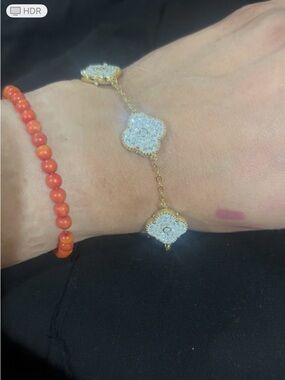 Gold Tone White Pave Clover Link Bracelet - Women Jewelry